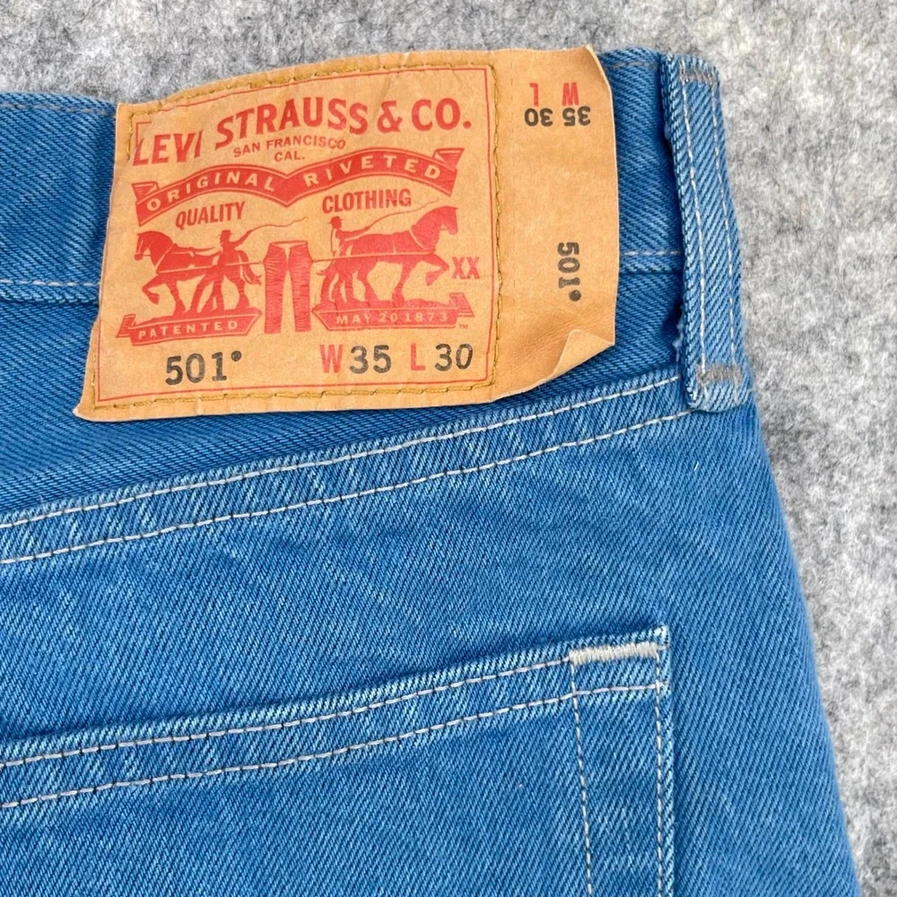 Levi's 501 Button Fly Jeans Men 35x30 Blue Teal Straight Leg (Fits 32x28) Grunge
